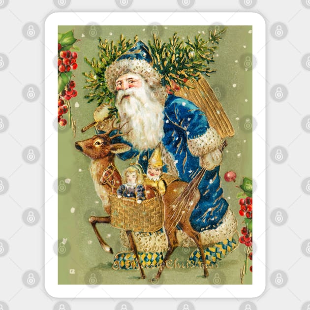 SANTA WITH DEER AND CHRISTMAS GIFTS IN WINTER SNOW Sticker by BulganLumini